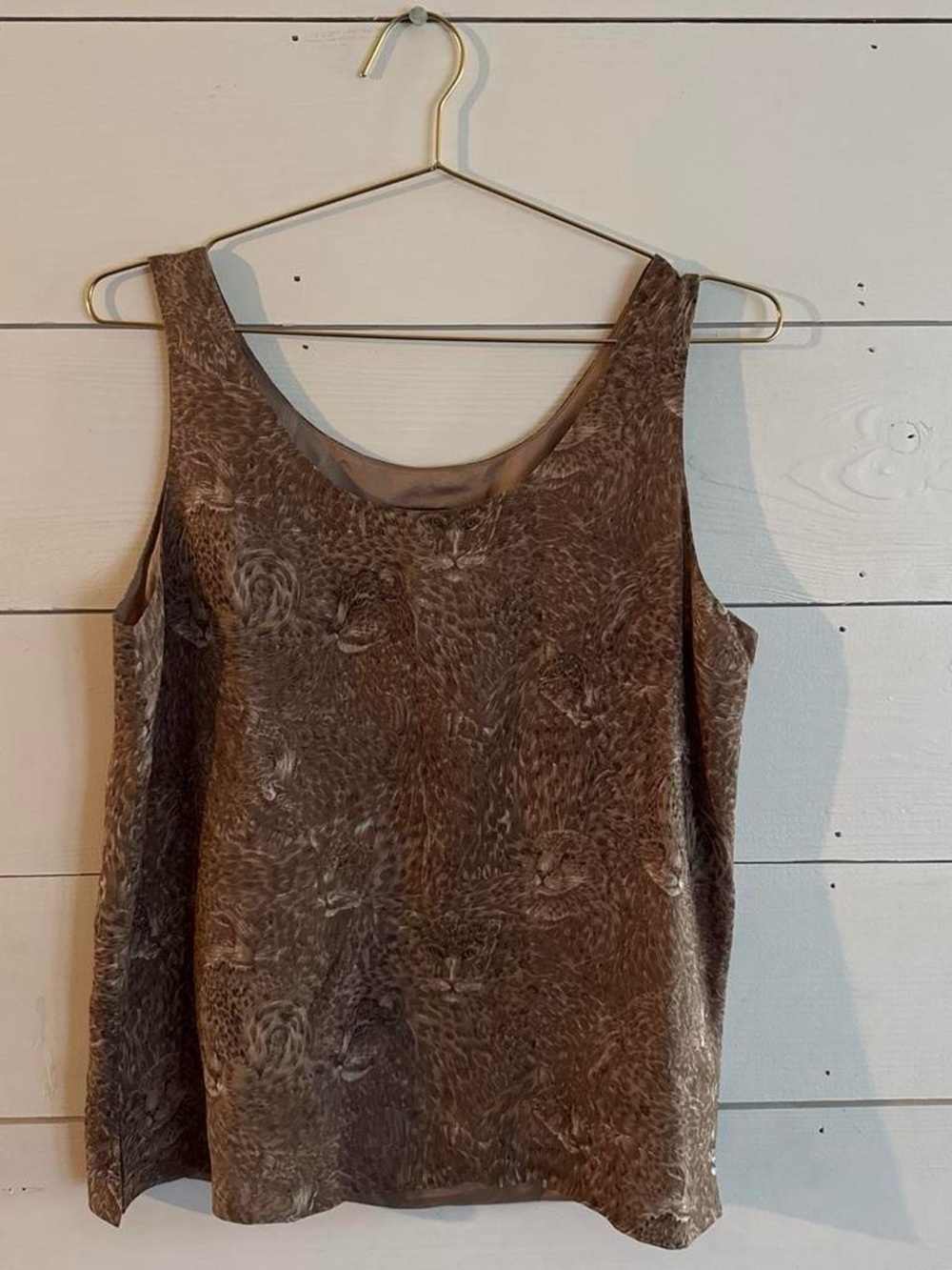 Women's Brown 100% Silk Scoop Neck Tank Top